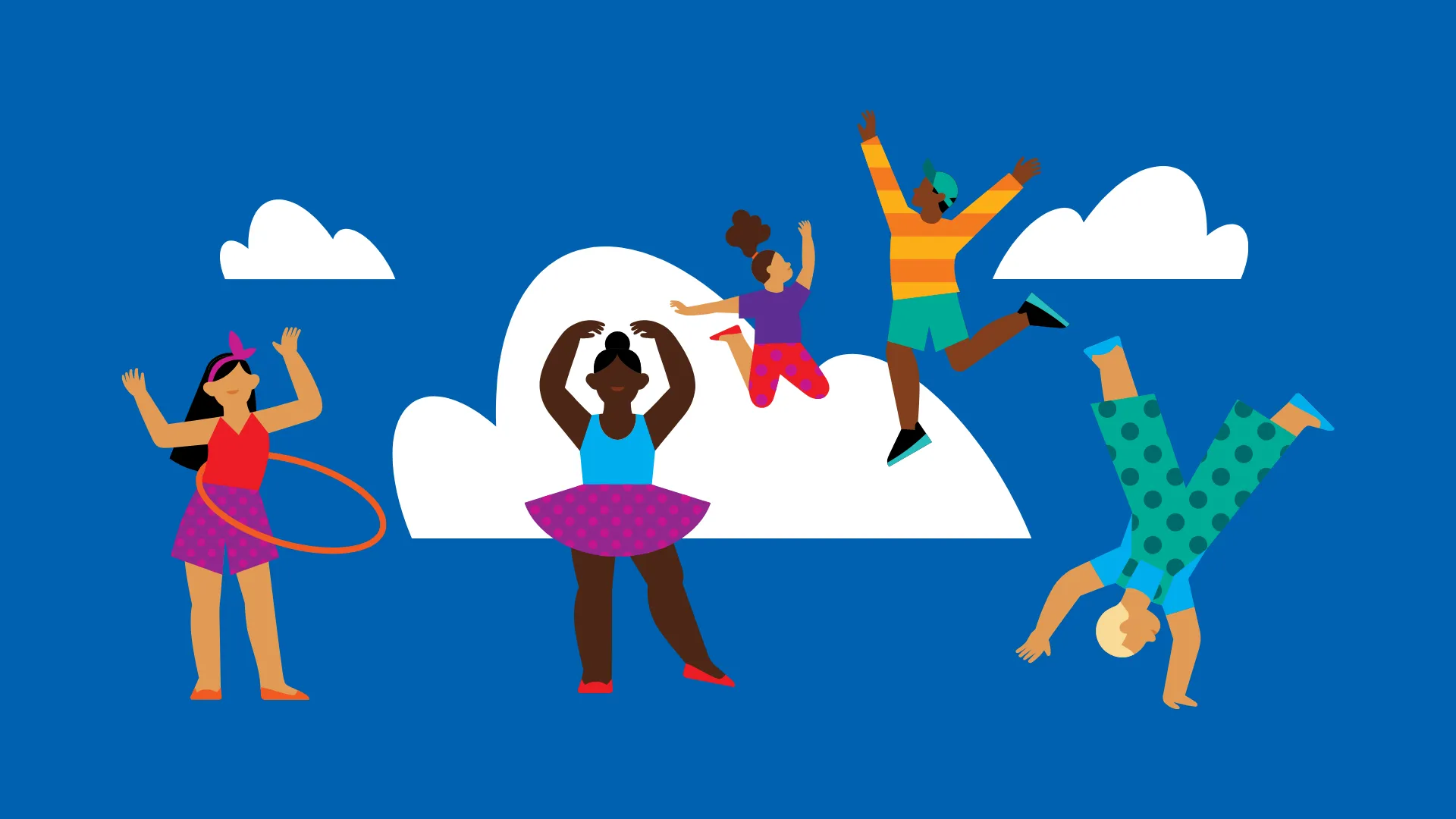 Kids Playing in front of blue sky background